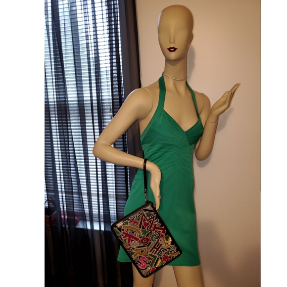 slim fit dress slacks BCBG Size 12 Green Silk Mixed Fabrics Halter Mid Calf Dress – Sui Generis  Designer Consignment main image 0